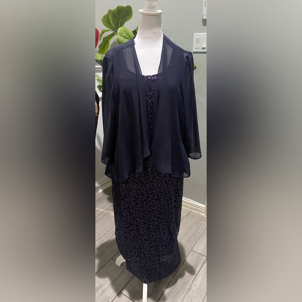SLNY Womens Petite Navy Sequin dress